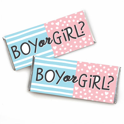 Baby Gender Reveal - Candy Bar Wrapper Team Boy or Girl Party Favors - Set of 24