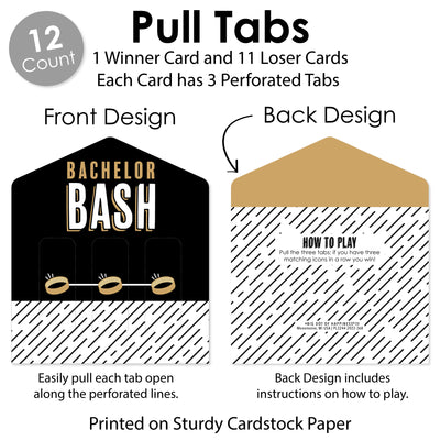 Bachelor Bash - Men's Bachelor Party Game Pickle Cards - Pull Tabs 3-in-a-Row - Set of 12