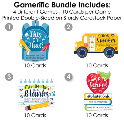 Back to School - 4 First Day of School Classroom Games - 10 Cards Each - Gamerific Bundle