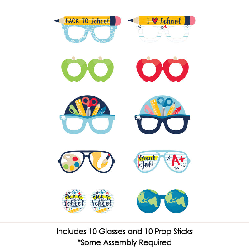 Back to School Glasses - Paper Card Stock First Day of School Classroom Decorations Photo Booth Props Kit - 10 Count