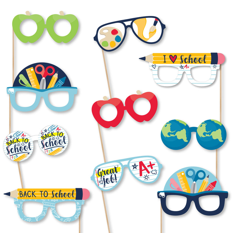 Back to School Glasses - Paper Card Stock First Day of School Classroom Decorations Photo Booth Props Kit - 10 Count