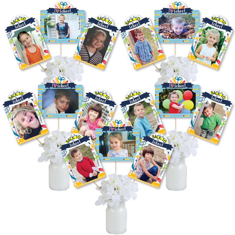 Back to School - First Day of School Classroom Decorations Picture Centerpiece Sticks - Photo Table Toppers - 15 Pieces