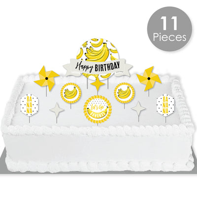 Let's Go Bananas - Tropical Birthday Party Cake Decorating Kit - Happy Birthday Cake Topper Set - 11 Pieces