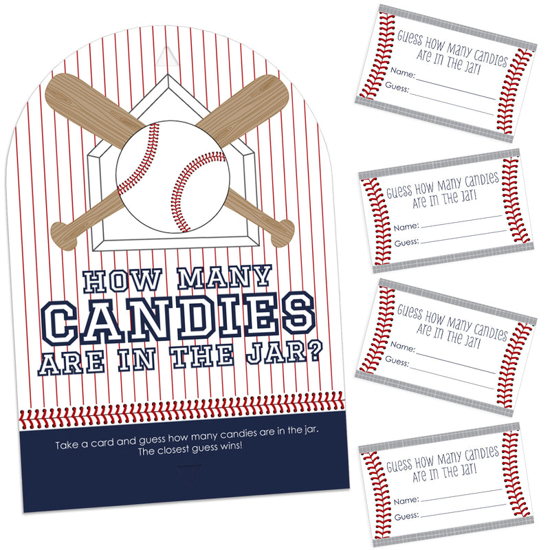 Batter Up - Baseball - How Many Candies Baby Shower or Birthday Party Game - 1 Stand and 40 Cards - Candy Guessing Game
