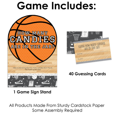 Nothin' But Net - Basketball - How Many Candies Baby Shower or Birthday Party Game - 1 Stand and 40 Cards - Candy Guessing Game