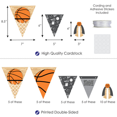 Nothin’ But Net - Basketball - DIY Baby Shower or Birthday Party Pennant Garland Decoration - Triangle Banner - 30 Pieces