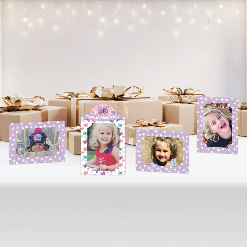 Beautiful Butterfly - Floral Baby Shower or Birthday Party 4x6 Picture Display - Paper Photo Frames - Set of 12