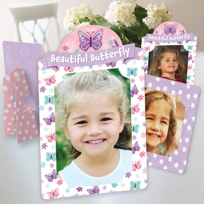 Beautiful Butterfly - Floral Baby Shower or Birthday Party 4x6 Picture Display - Paper Photo Frames - Set of 12