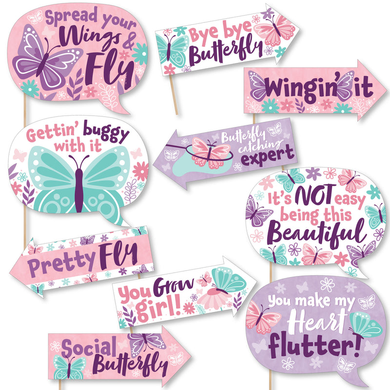 Funny Beautiful Butterfly - Floral Baby Shower or Birthday Party Photo Booth Props Kit - 10 Piece