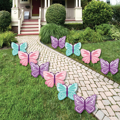 Beautiful Butterfly - Lawn Decorations - Outdoor Floral Baby Shower or Birthday Party Yard Decorations - 10 Piece