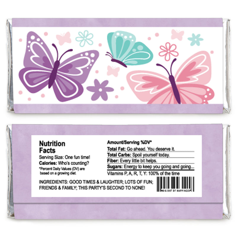 Beautiful Butterfly - Candy Bar Wrapper Floral Baby Shower or Birthday Party Favors - Set of 24