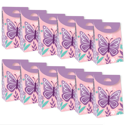 Beautiful Butterfly - Floral Baby Shower or Birthday Gift Favor Bags - Party Goodie Boxes - Set of 12
