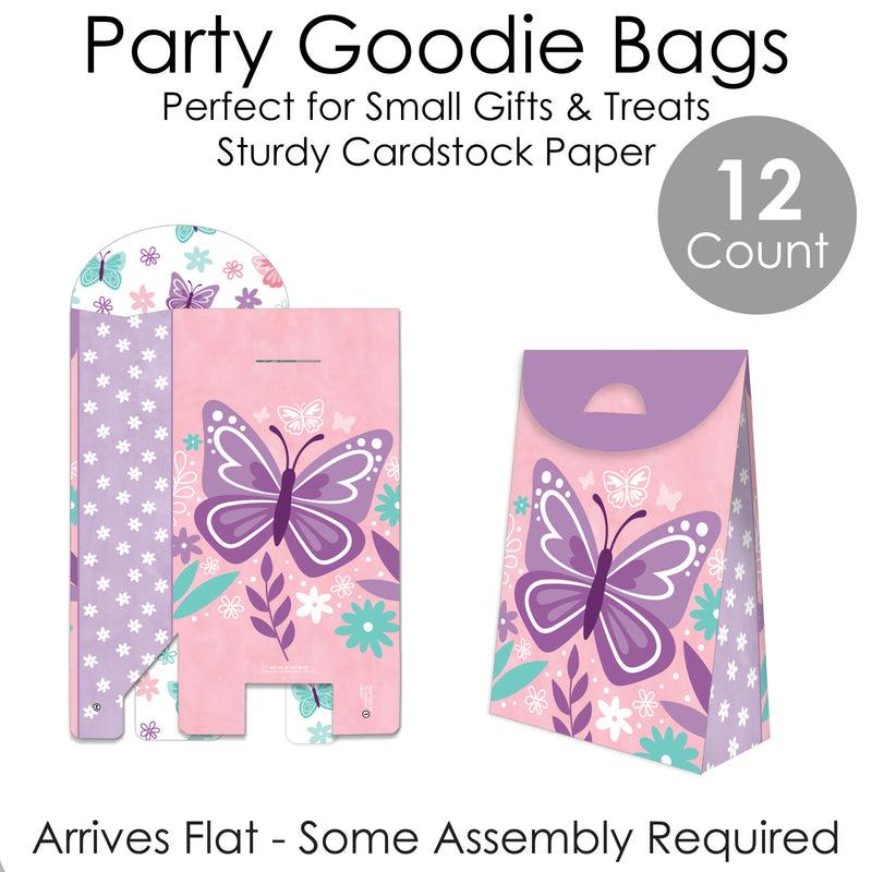 Beautiful Butterfly - Floral Baby Shower or Birthday Gift Favor Bags - Party Goodie Boxes - Set of 12