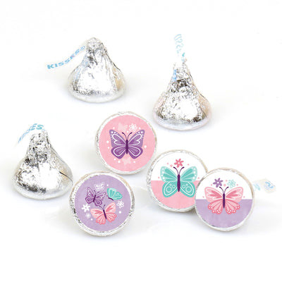 Beautiful Butterfly - Floral Baby Shower or Birthday Party Round Candy Sticker Favors - Labels Fit Chocolate Candy (1 sheet of 108)
