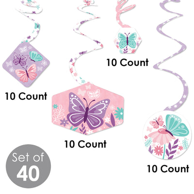 Beautiful Butterfly - Floral Baby Shower or Birthday Party Hanging Decor - Party Decoration Swirls - Set of 40