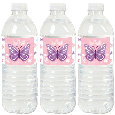 Beautiful Butterfly - Floral Baby Shower or Birthday Party Water Bottle Sticker Labels - Set of 20