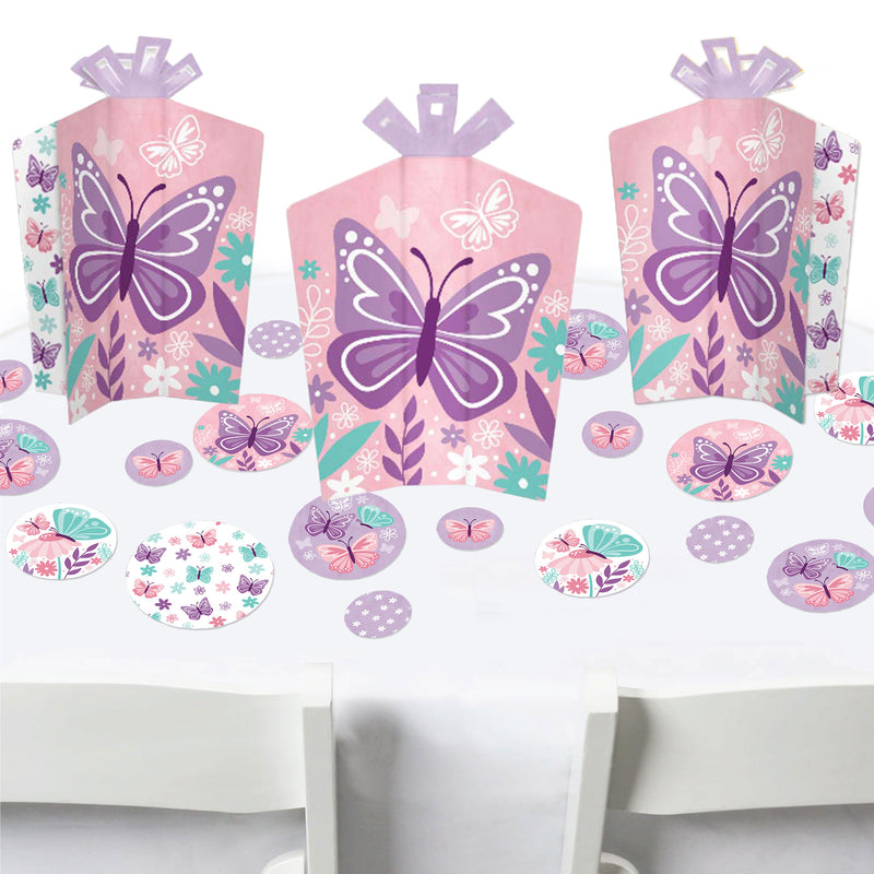 Beautiful Butterfly - Floral Baby Shower or Birthday Party Decor and Confetti - Terrific Table Centerpiece Kit - Set of 30