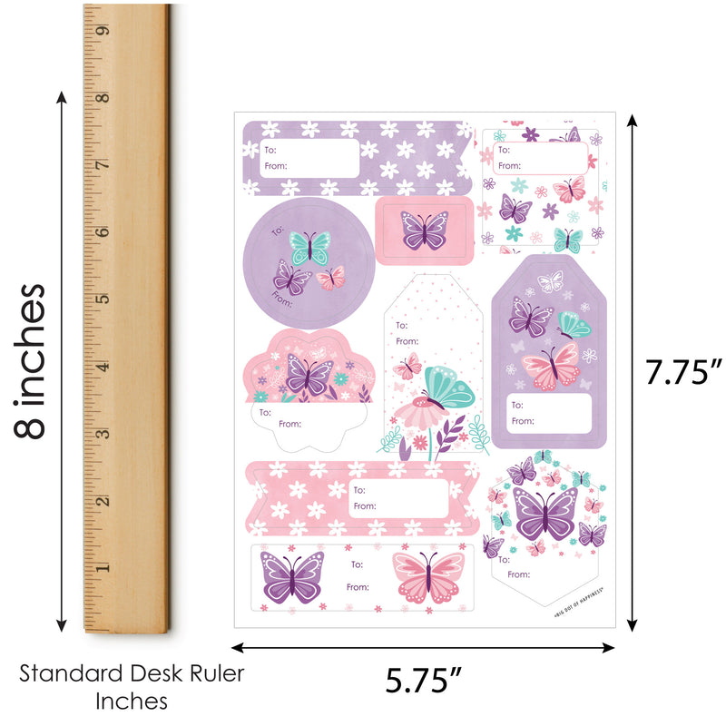 Beautiful Butterfly - Assorted Floral Baby Shower or Birthday Party Gift Tag Labels - To and From Stickers - 12 Sheets - 120 Stickers