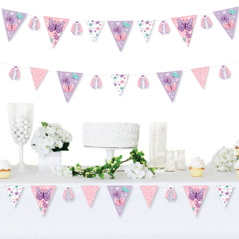 Beautiful Butterfly - DIY Floral Baby Shower or Birthday Party Pennant Garland Decoration - Triangle Banner - 30 Pieces