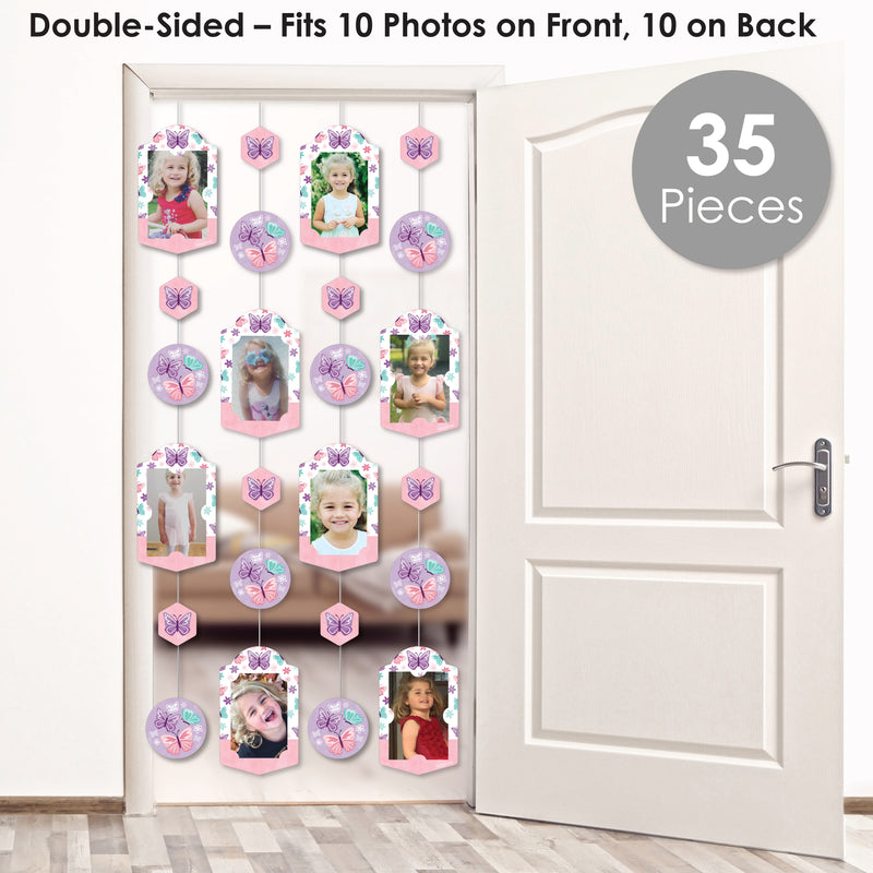 Beautiful Butterfly - Floral Baby Shower or Birthday Party DIY Backdrop Decor - Hanging Vertical Photo Garland - 35 Pieces
