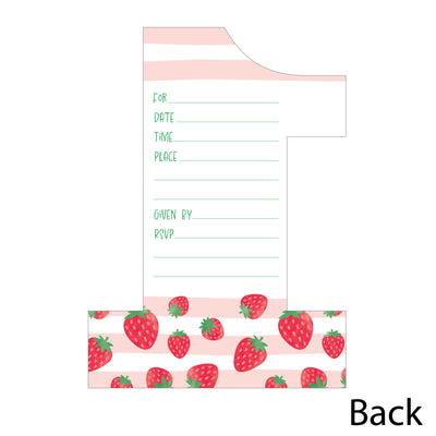 Berry First Birthday - Sweet Strawberry - Shaped Fill-In Invitations - Fruit 1st Birthday Party Invitation Cards with Envelopes - Set of 12