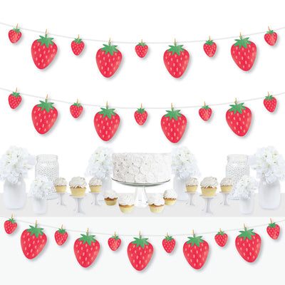 Berry Sweet Strawberry - Fruit Themed Birthday Party or Baby Shower DIY Decorations - Clothespin Garland Banner - 44 Pieces