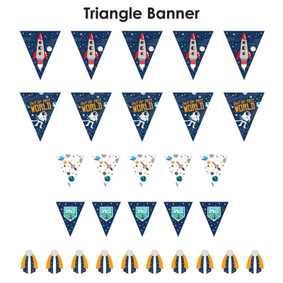 Blast Off to Outer Space - DIY Rocket Ship Baby Shower or Birthday Party Pennant Garland Decoration - Triangle Banner - 30 Pieces