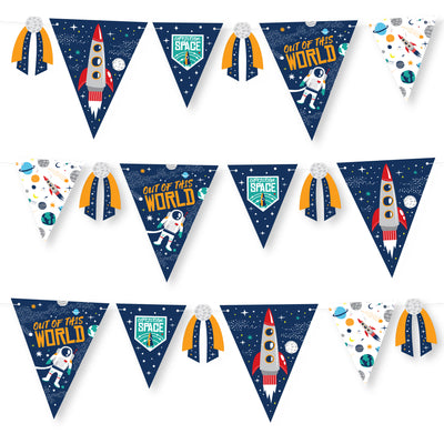 Blast Off to Outer Space - DIY Rocket Ship Baby Shower or Birthday Party Pennant Garland Decoration - Triangle Banner - 30 Pieces