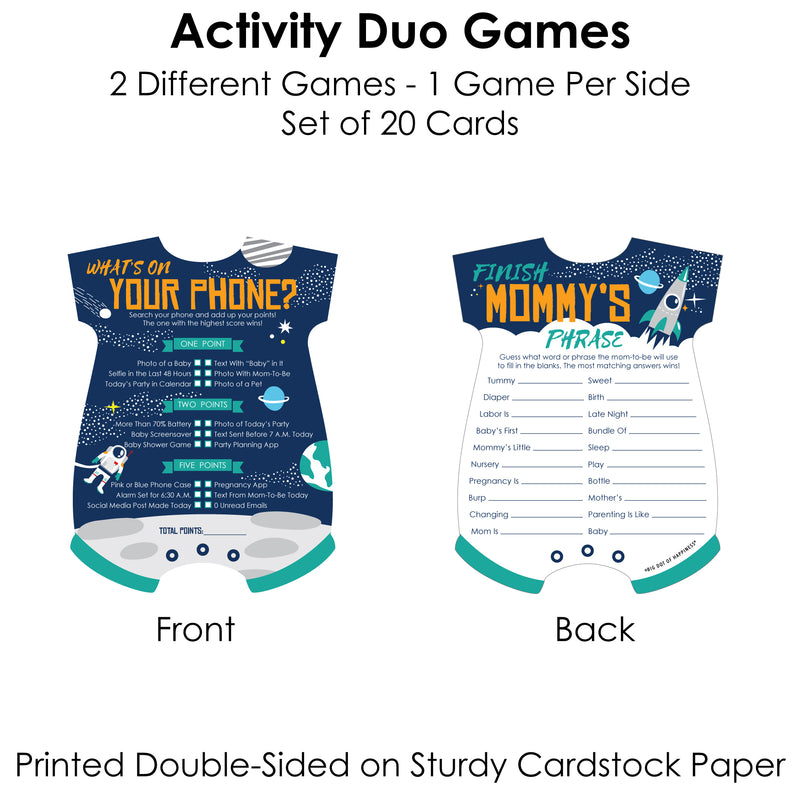 Blast Off to Outer Space - 2-in-1 Rocket Ship Baby Shower Cards - Activity Duo Games - Set of 20