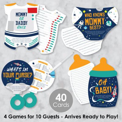 Blast Off to Outer Space - 4 Rocket Ship Baby Shower Games - 10 Cards Each - Gamerific Bundle