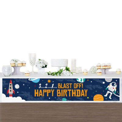 Blast Off to Outer Space - Rocket Ship Happy Birthday Decorations Party Banner