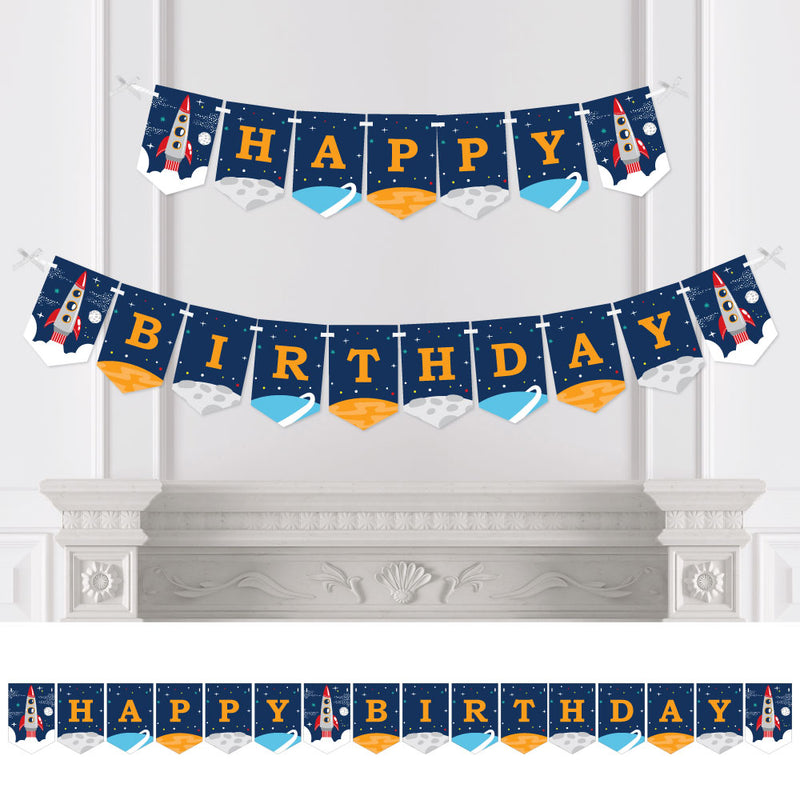Blast Off to Outer Space - Rocket Ship Birthday Party Bunting Banner - Birthday Party Decorations - Happy Birthday