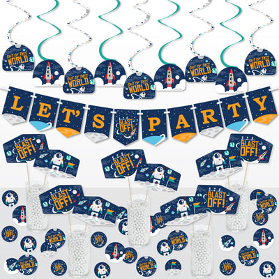 Blast Off to Outer Space - Rocket Ship Baby Shower or Birthday Party Supplies Decoration Kit - Decor Galore Party Pack - 51 Pieces