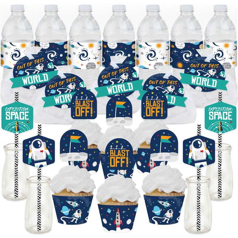 Blast Off to Outer Space - Rocket Ship Baby Shower or Birthday Party Favors and Cupcake Kit - Fabulous Favor Party Pack - 100 Pieces