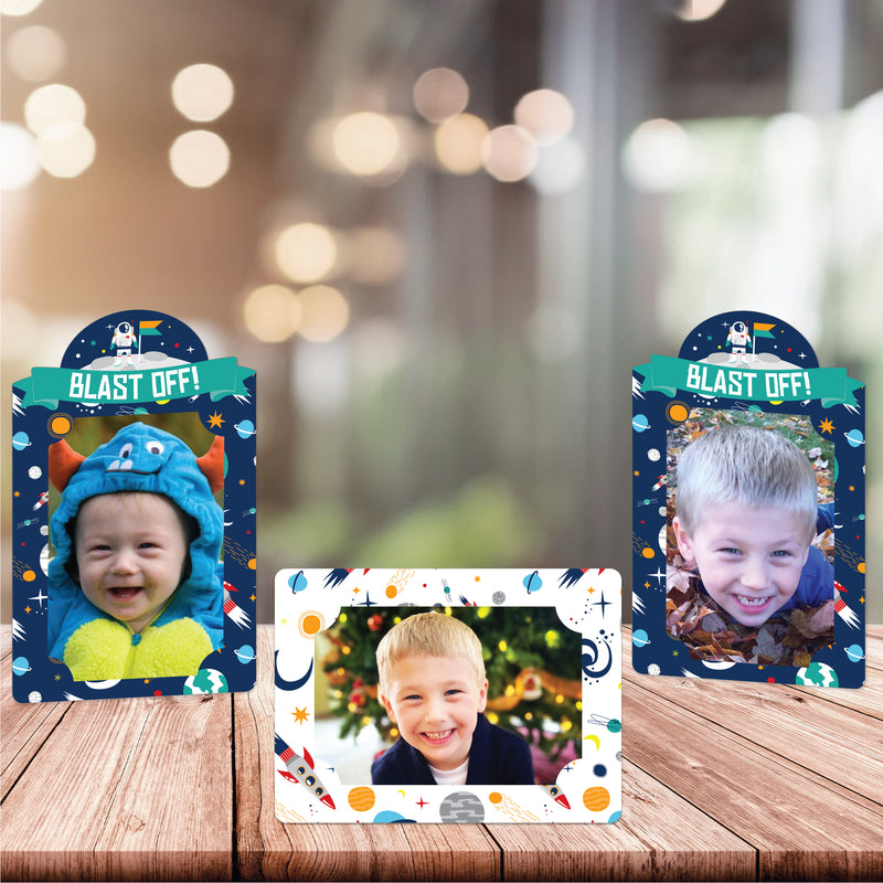 Blast Off to Outer Space - Rocket Ship Baby Shower or Birthday Party 4x6 Picture Display - Paper Photo Frames - Set of 12