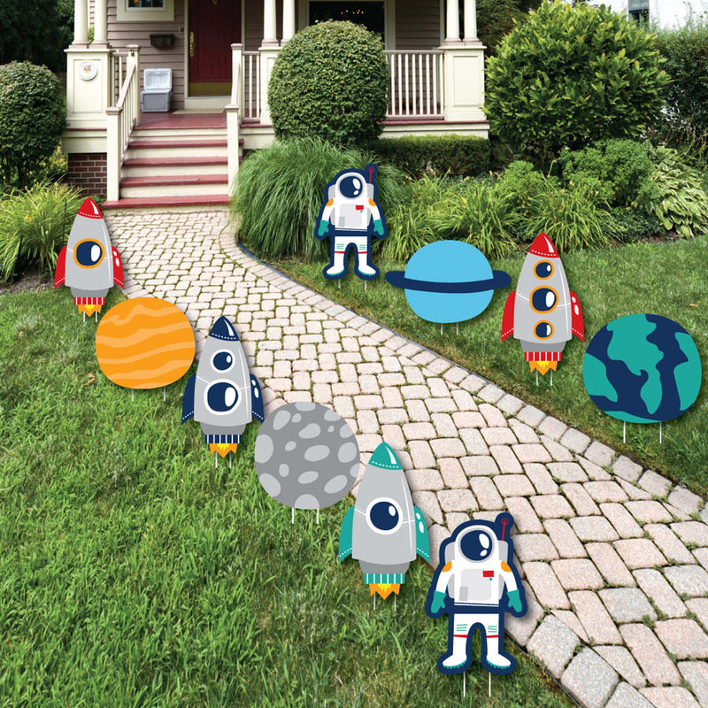 Blast Off to Outer Space - Lawn Decorations - Outdoor Rocket Ship Baby Shower or Birthday Party Yard Decorations - 10 Piece