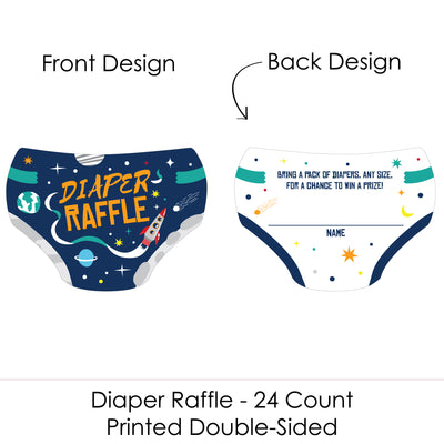 Blast Off to Outer Space - Diaper Shaped Raffle Ticket Inserts - Rocket Ship Baby Shower Activities - Diaper Raffle Game - Set of 24
