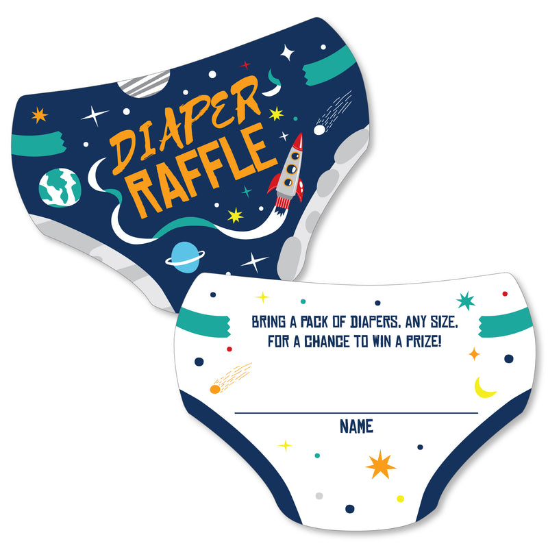Blast Off to Outer Space - Diaper Shaped Raffle Ticket Inserts - Rocket Ship Baby Shower Activities - Diaper Raffle Game - Set of 24
