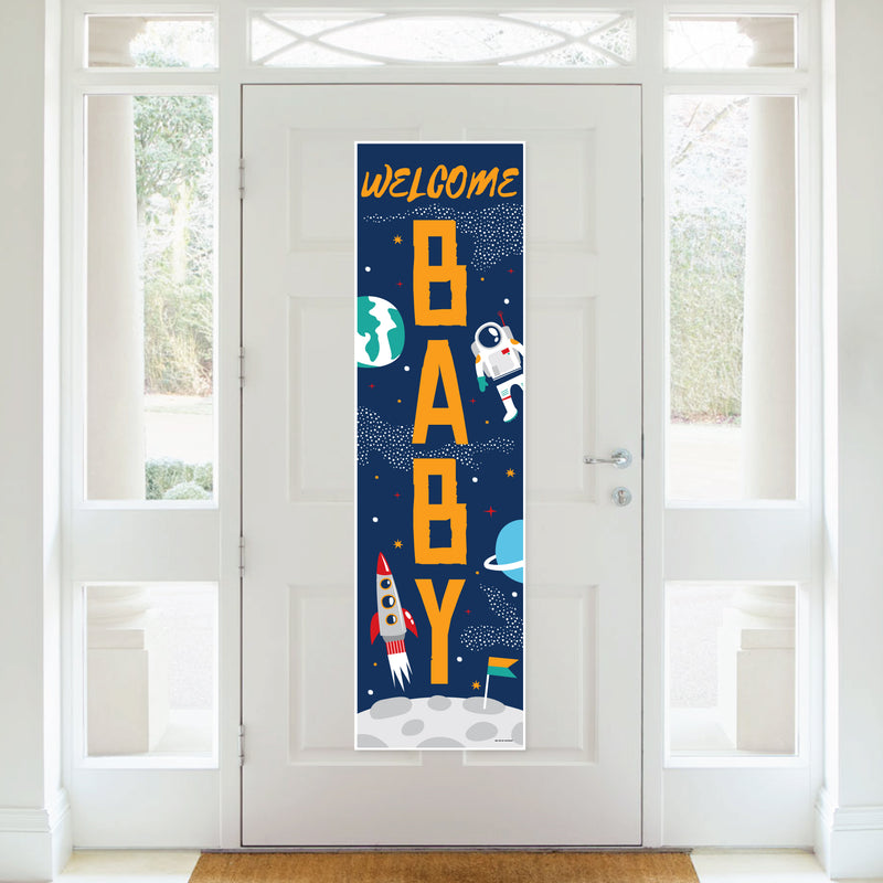 Blast Off to Outer Space - Rocket Ship Baby Shower Front Door Decoration - Vertical Banner