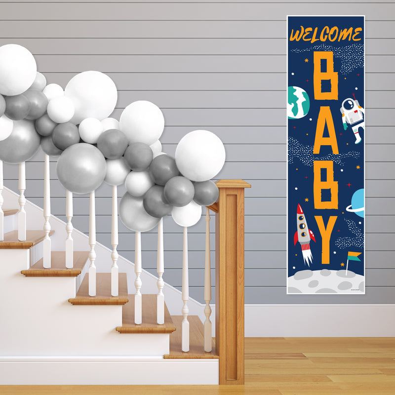 Blast Off to Outer Space - Rocket Ship Baby Shower Front Door Decoration - Vertical Banner