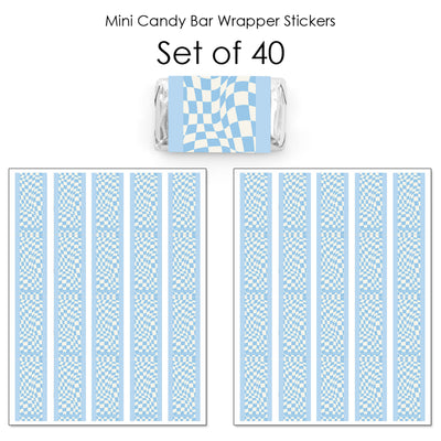 Blue Checkered Party - Mini Candy Bar Wrapper Stickers - Small Favors - 40 Count