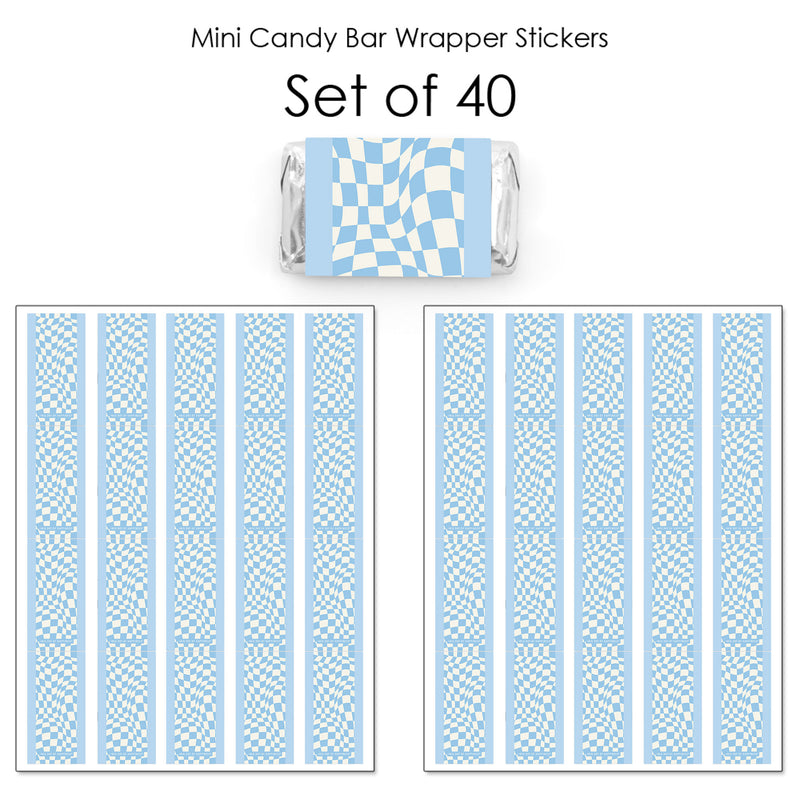 Blue Checkered Party - Mini Candy Bar Wrapper Stickers - Small Favors - 40 Count