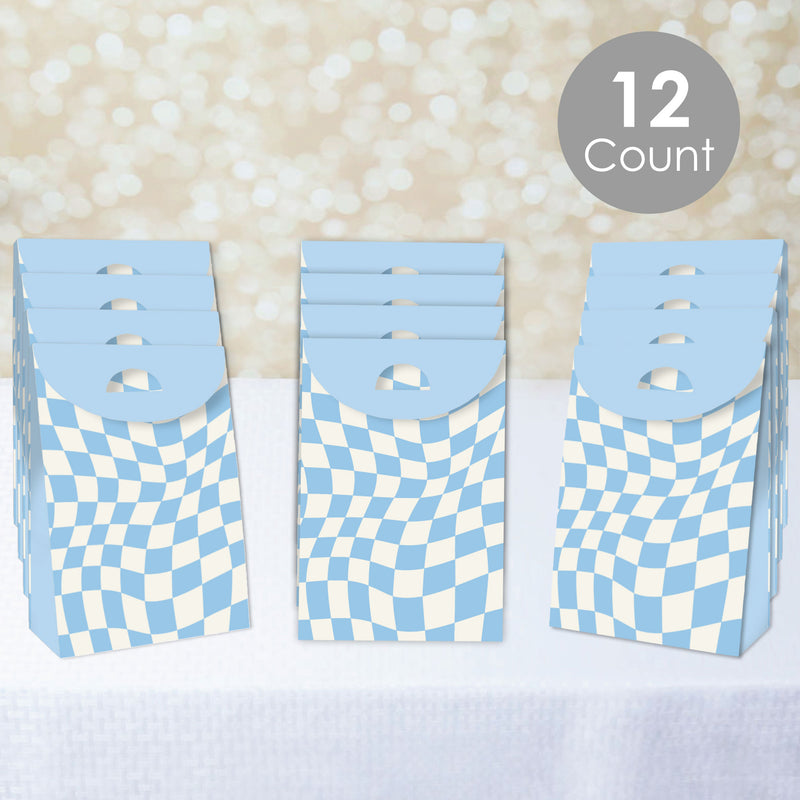Blue Checkered Party - Gift Favor Bags - Party Goodie Boxes - Set of 12