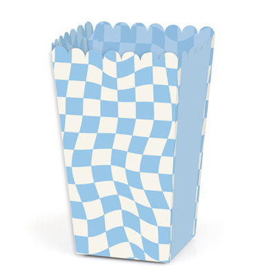 Blue Checkered Party - Favor Popcorn Treat Boxes - Set of 12