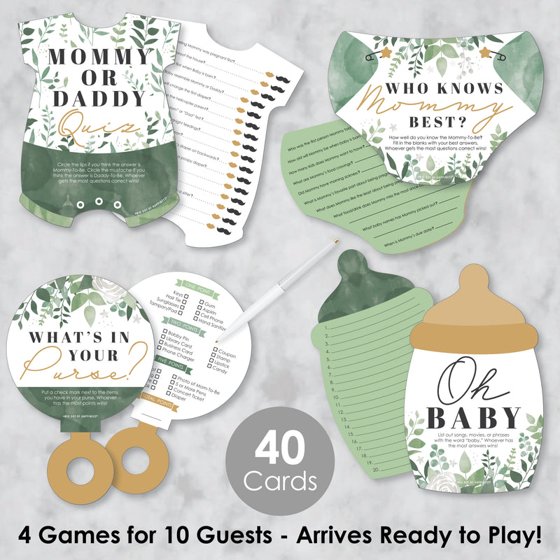 Boho Botanical Baby - 4 Greenery Baby Shower Games - 10 Cards Each - Gamerific Bundle