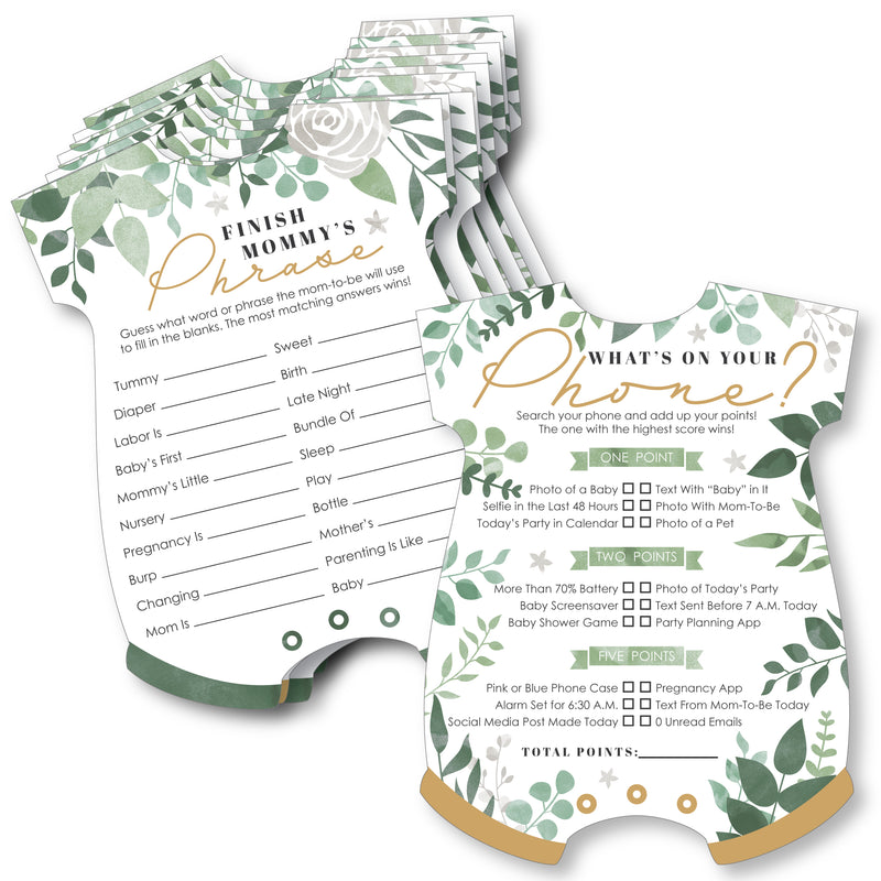 Boho Botanical Baby - 2-in-1 Greenery Baby Shower Cards - Activity Duo Games - Set of 20
