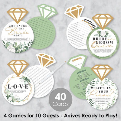 Boho Botanical Bride - 4 Greenery Bridal Shower Games - 10 Cards Each - Who Knows The Bride Best, Bride or Groom Quiz, What's in Your Purse and Love - Gamerific Bundle