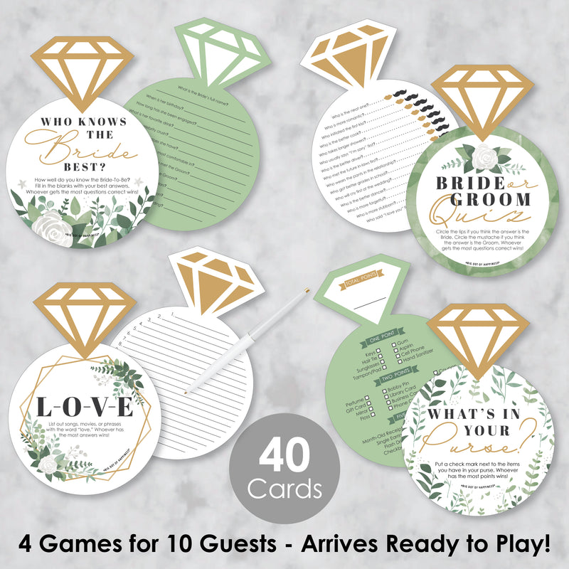 Boho Botanical Bride - 4 Greenery Bridal Shower Games - 10 Cards Each - Who Knows The Bride Best, Bride or Groom Quiz, What&