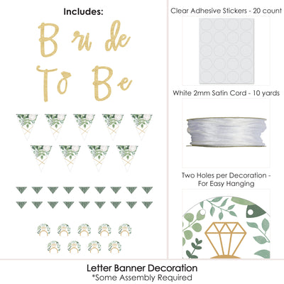 Boho Botanical Bride - Greenery Bridal Shower and Wedding Party Letter Banner Decoration - 36 Banner Cutouts and No-Mess Real Gold Glitter Bride-To-Be Banner Letters