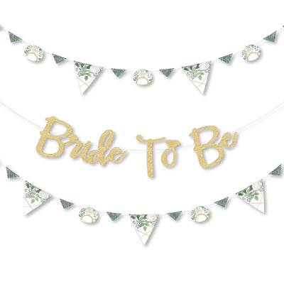 Boho Botanical Bride - Greenery Bridal Shower and Wedding Party Letter Banner Decoration - 36 Banner Cutouts and No-Mess Real Gold Glitter Bride-To-Be Banner Letters